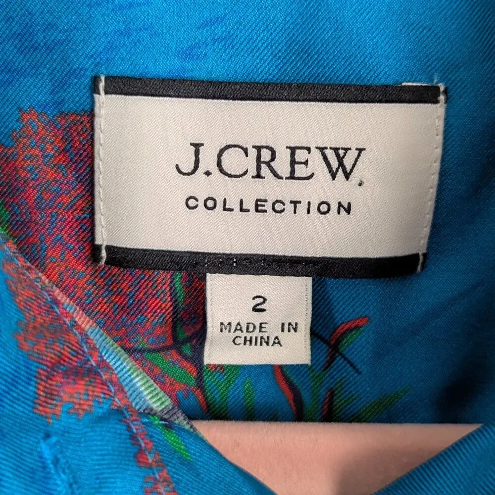 J.Crew | Blue Lobster Print Silk Button Down Shirt Size 2